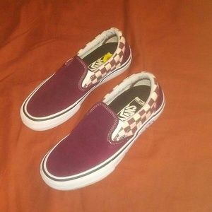 Maroon Checkerd Vans slip ons
